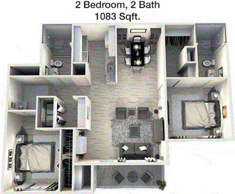 Floor plan for 2 beds, 2 baths, 1083 sqft
